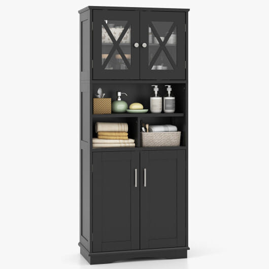 Tall Bathroom Cabinet Large Floor Storage Cabinet with Acrylic Doors and 3 Cubes-Black - Color: Black