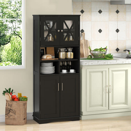 Tall Bathroom Cabinet Large Floor Storage Cabinet with Acrylic Doors and 3 Cubes-Black - Color: Black