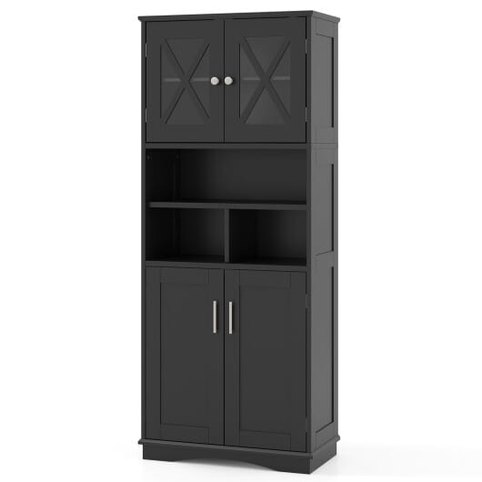 Tall Bathroom Cabinet Large Floor Storage Cabinet with Acrylic Doors and 3 Cubes-Black - Color: Black