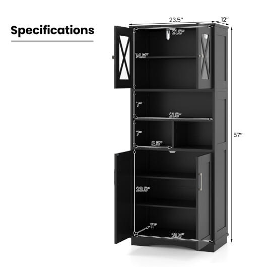 Tall Bathroom Cabinet Large Floor Storage Cabinet with Acrylic Doors and 3 Cubes-Black - Color: Black