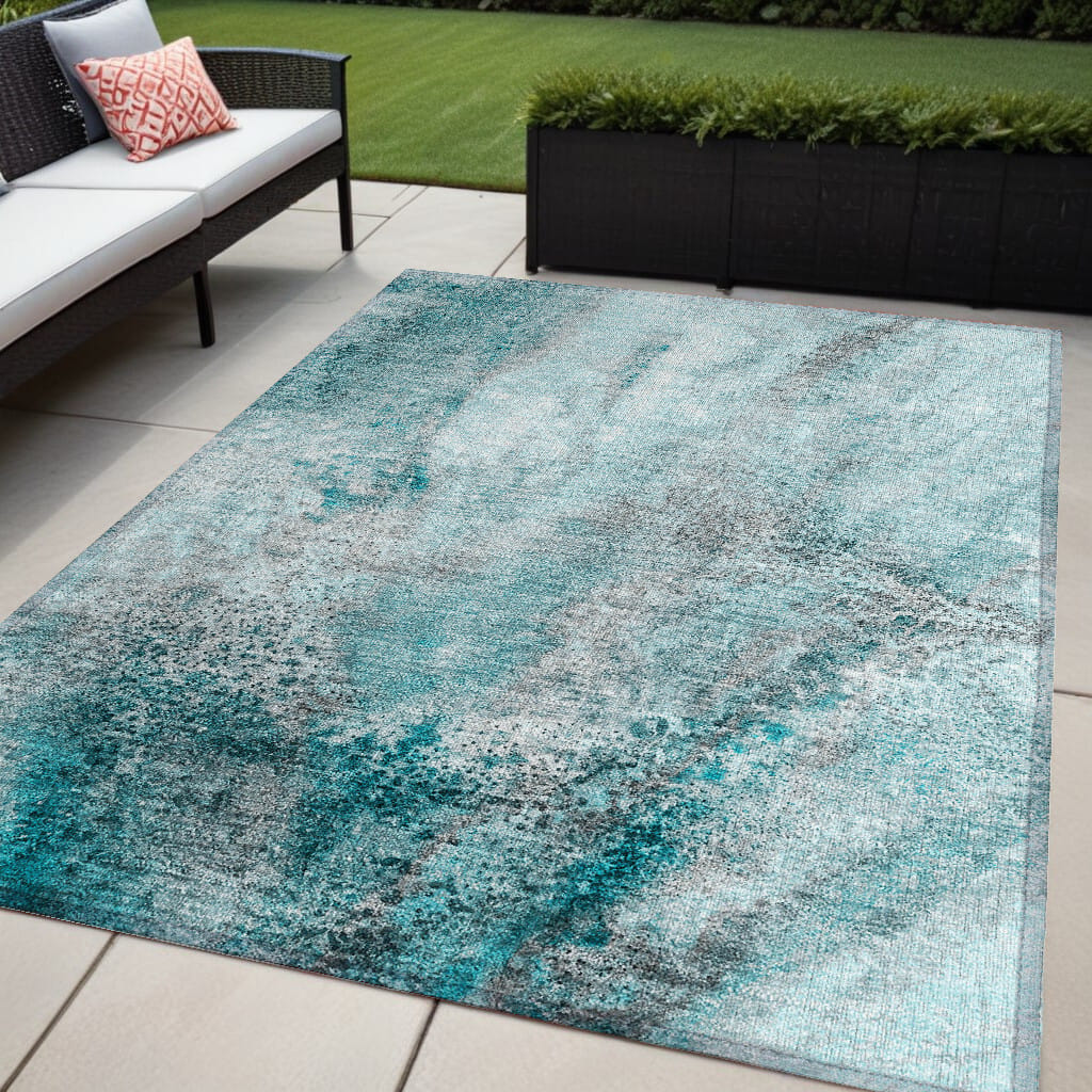 5' X 8' Gray and Ivory Abstract Washable Non Skid Indoor Outdoor Area Rug