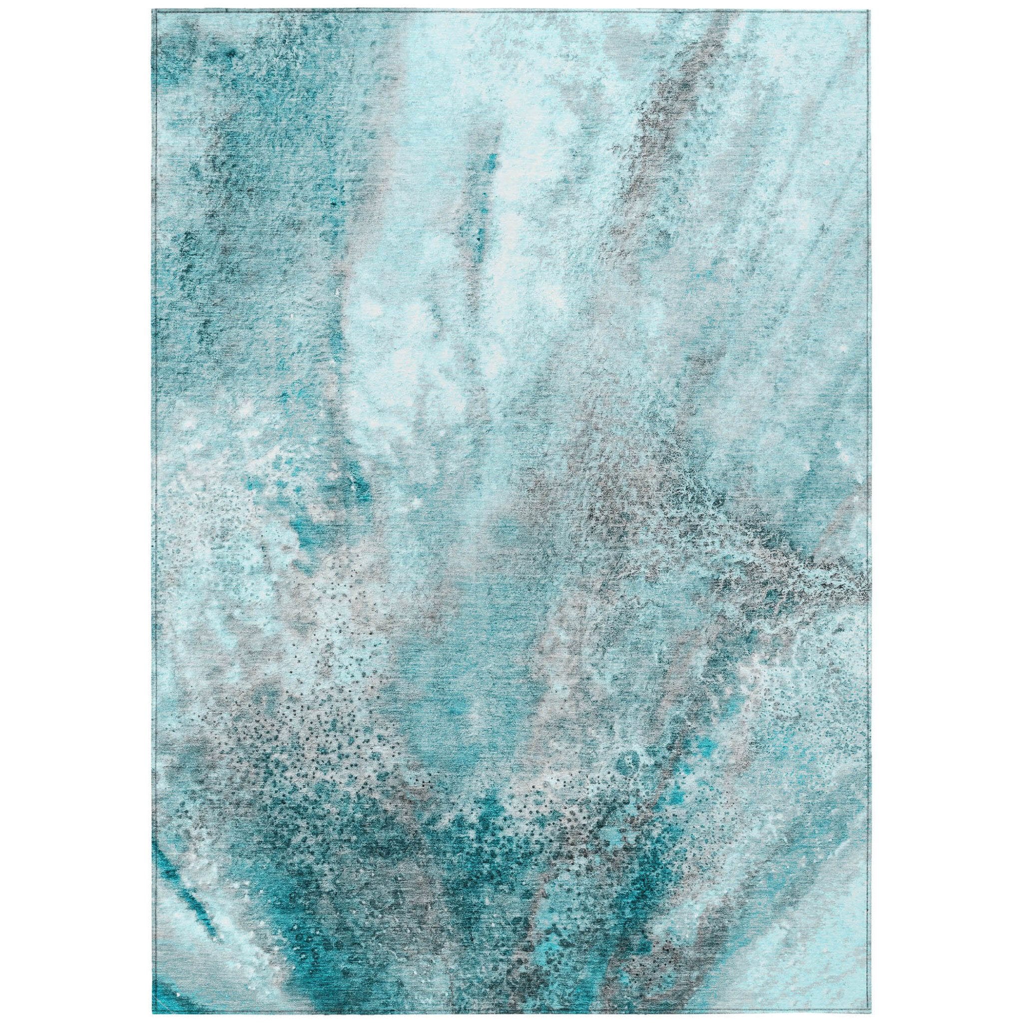 5' X 8' Gray and Ivory Abstract Washable Non Skid Indoor Outdoor Area Rug