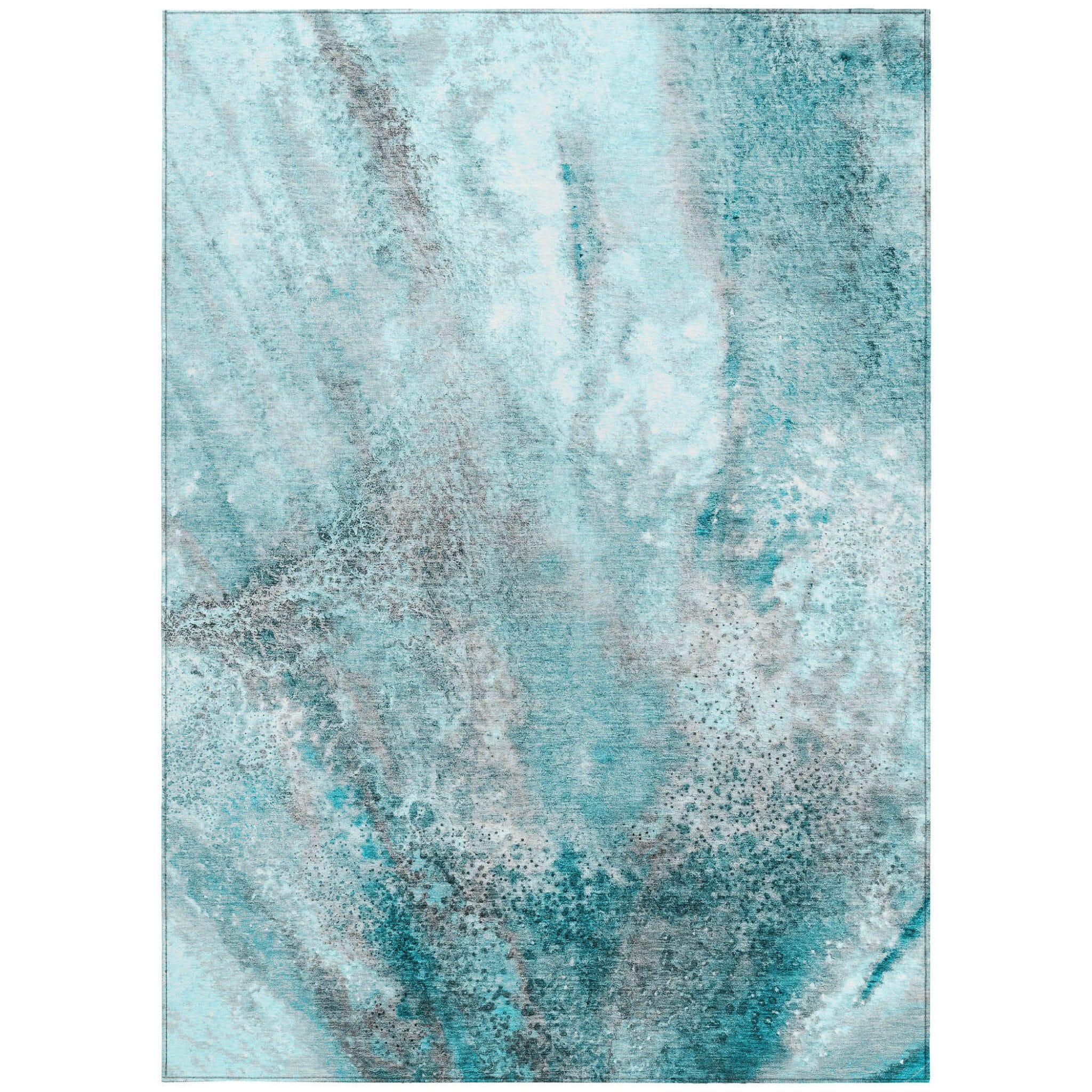 5' X 8' Gray and Ivory Abstract Washable Non Skid Indoor Outdoor Area Rug