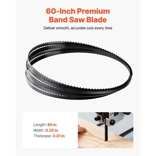 Bandsaw Blade, 60 Inch Length, 6 TPI Band Saw Blade with 15 HRC Hardened Sharp Teeth, SK5 High-Strength Carbon Steel, 0.25 Inch Width, Replacement for Major Woodworking Band Saw Brands, 1 Pack