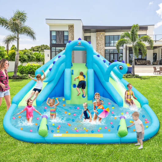 Inflatable Water Slide with Dual Slides and Large Splash Pool (Without Blower) - Color: Blue