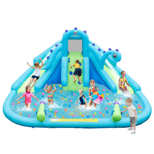 Inflatable Water Slide with Dual Slides and Large Splash Pool (Without Blower) - Color: Blue