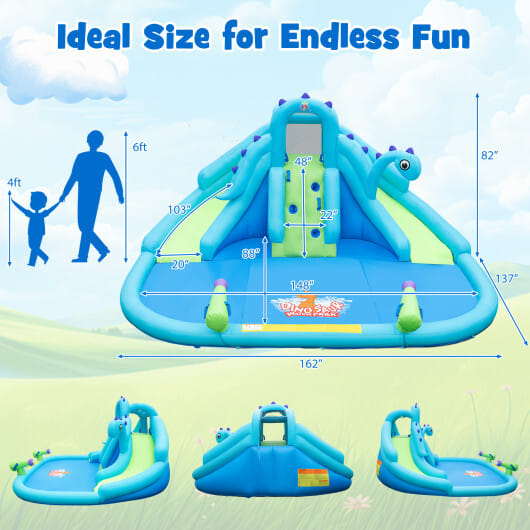 Inflatable Water Slide with Dual Slides and Large Splash Pool (Without Blower) - Color: Blue