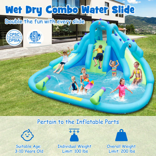 Inflatable Water Slide with Dual Slides and Large Splash Pool (Without Blower) - Color: Blue