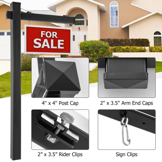 Set of 4 6 Feet Vinyl UPVC Real Estate Realtor Yard Sign Post-Black - Color: Black