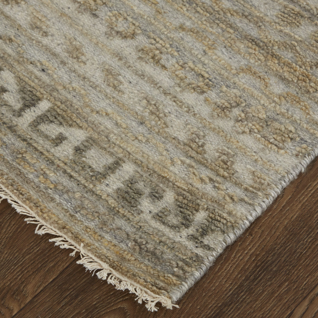6' X 9' Gold and Tan Geometric Hand Knotted Worn Faded Area Rug