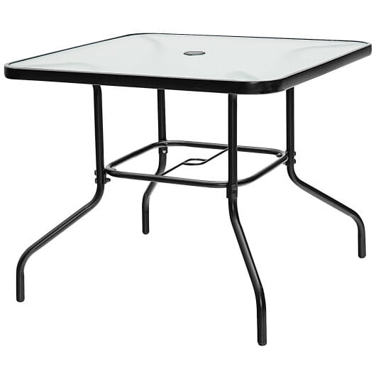 35 Inch Patio Dining Square Tempered Glass Table with Umbrella Hole - Color: Transparent