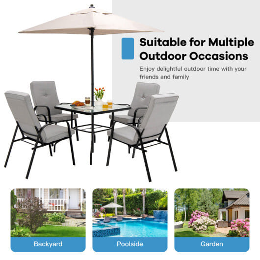 35 Inch Patio Dining Square Tempered Glass Table with Umbrella Hole - Color: Transparent