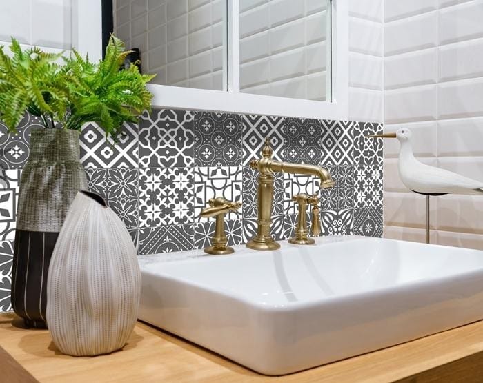 7" X 7" Gray And White Mosaic Peel And Stick Removable Tiles