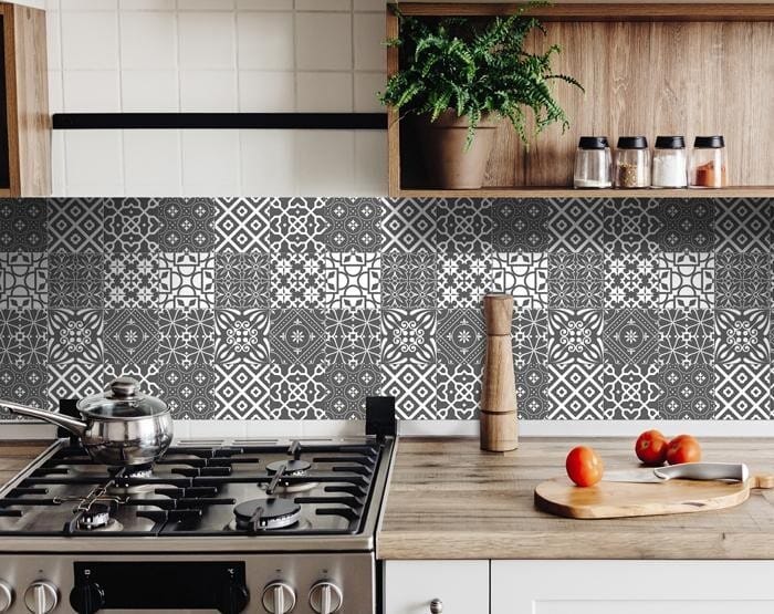 7" X 7" Gray And White Mosaic Peel And Stick Removable Tiles