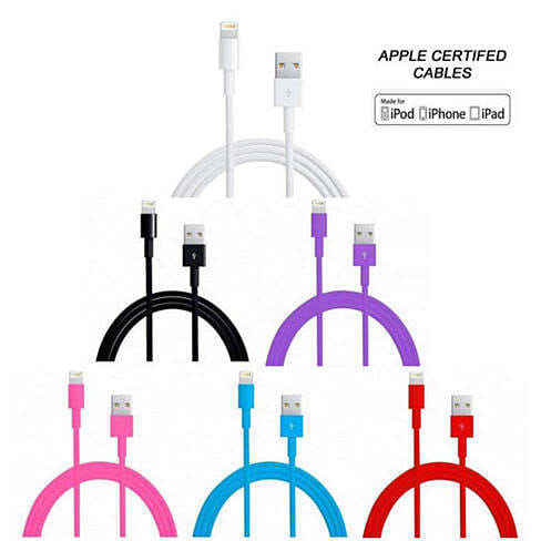 Color: Blue - Lightning to USB Charge and Sync Apple Certified Cable 65ft  (2 mts)