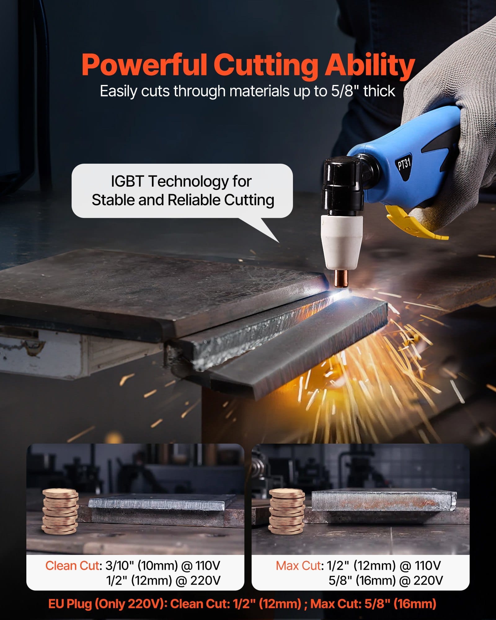 Plasma Cutter, 50A Plasma Cutting Machine, 110V/220V Dual Voltage Digital Display IGBT Inverter - with 2T/4T Function & Adjustable PA/PT Time for Home Repairs, Workshops