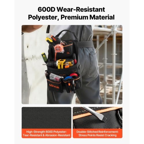 Tool Pouch with Belt, 14 Pockets Professional Tool Belt Pouch for Men, Heavy Duty Detachable Adjustable Utility Work Bag for Electrician, Carpenter, Construction, Adjusts Waist 32 to 50 Inches