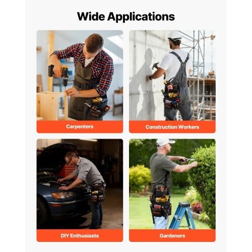 Tool Pouch with Belt, 14 Pockets Professional Tool Belt Pouch for Men, Heavy Duty Detachable Adjustable Utility Work Bag for Electrician, Carpenter, Construction, Adjusts Waist 32 to 50 Inches