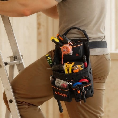 Tool Pouch with Belt, 14 Pockets Professional Tool Belt Pouch for Men, Heavy Duty Detachable Adjustable Utility Work Bag for Electrician, Carpenter, Construction, Adjusts Waist 32 to 50 Inches