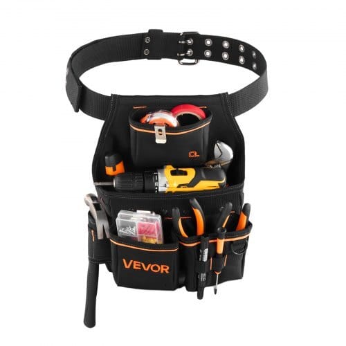 Tool Pouch with Belt, 14 Pockets Professional Tool Belt Pouch for Men, Heavy Duty Detachable Adjustable Utility Work Bag for Electrician, Carpenter, Construction, Adjusts Waist 32 to 50 Inches