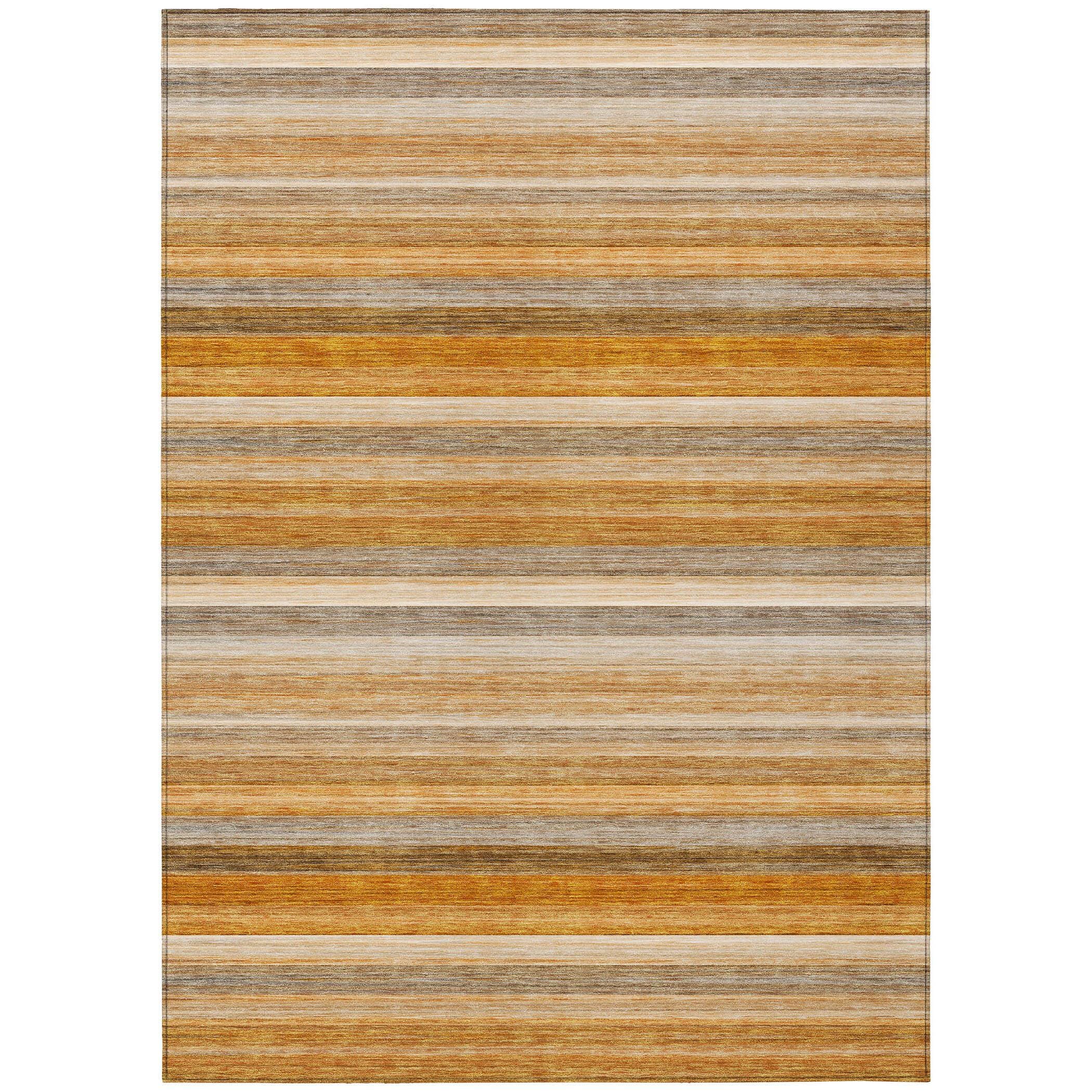 3' X 5' Brown and Orange Striped Washable Non Skid Indoor Outdoor Area Rug