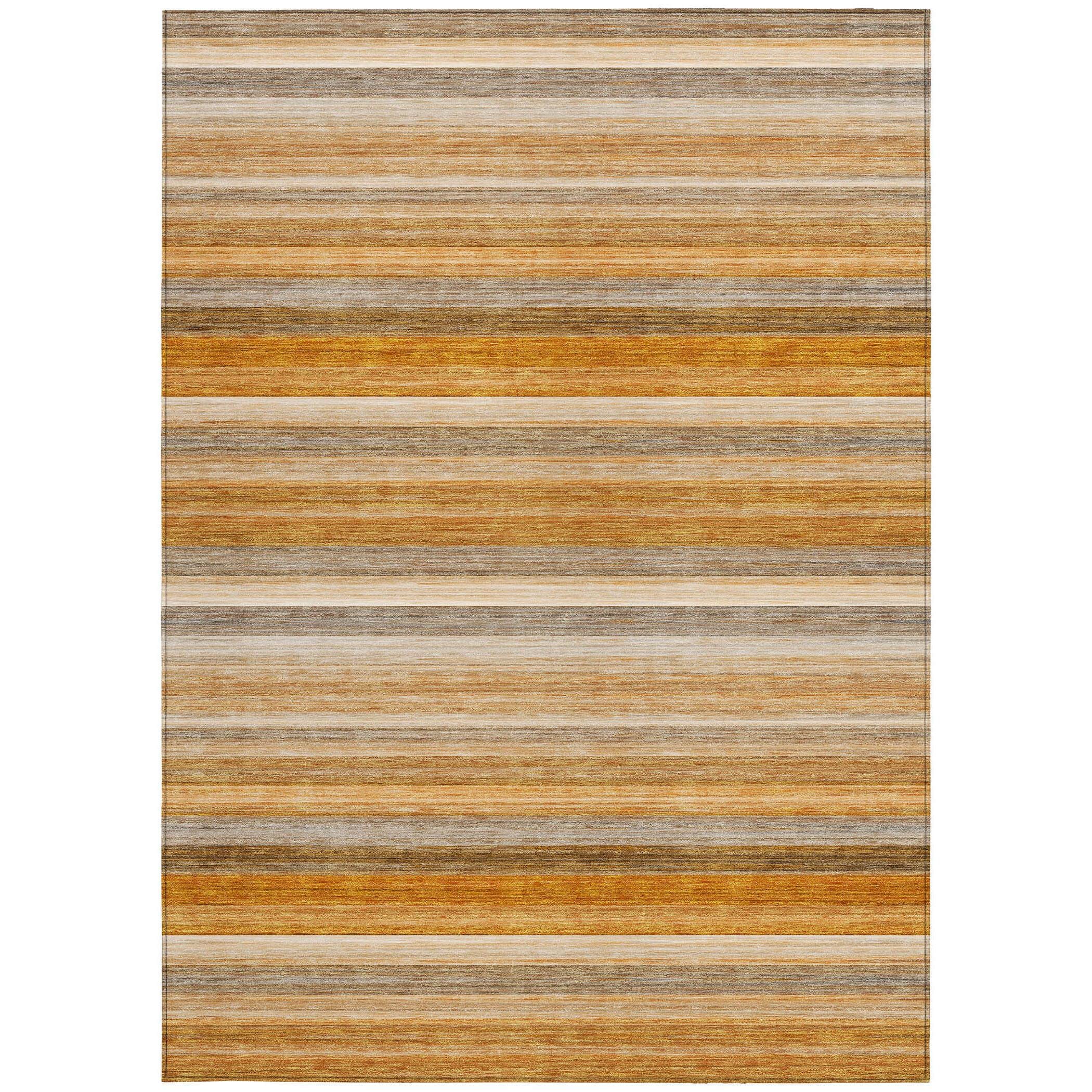 3' X 5' Brown and Orange Striped Washable Non Skid Indoor Outdoor Area Rug