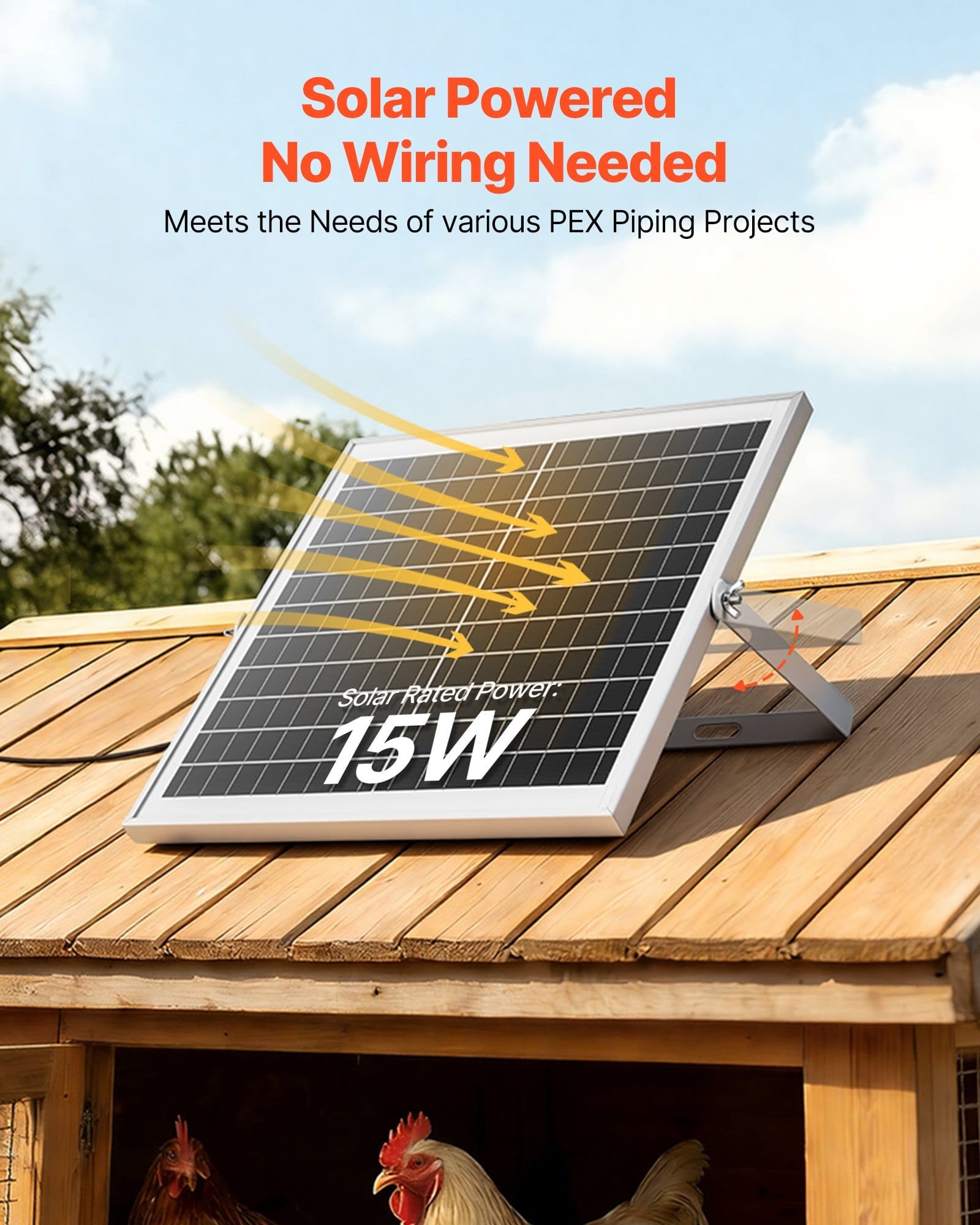 Solar Powered Fan, 15W Solar Panel with 2 Fans, Adjustable Solar Panel Angle, 2668 RPM High-Speed, Flexible Installation, Fast Air Exchange for Greenhouse, Grow Tents, Chicken Coops, Shelters
