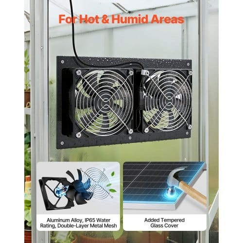 Solar Powered Fan, 15W Solar Panel with 2 Fans, Adjustable Solar Panel Angle, 2668 RPM High-Speed, Flexible Installation, Fast Air Exchange for Greenhouse, Grow Tents, Chicken Coops, Shelters