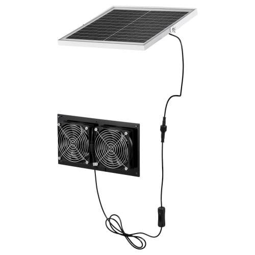 Solar Powered Fan, 15W Solar Panel with 2 Fans, Adjustable Solar Panel Angle, 2668 RPM High-Speed, Flexible Installation, Fast Air Exchange for Greenhouse, Grow Tents, Chicken Coops, Shelters