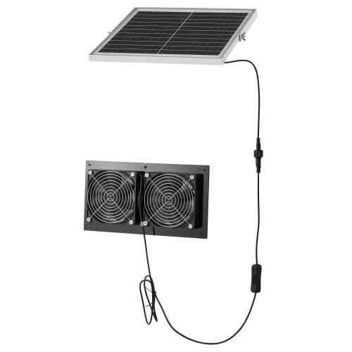 Solar Powered Fan, 15W Solar Panel with 2 Fans, Adjustable Solar Panel Angle, 2668 RPM High-Speed, Flexible Installation, Fast Air Exchange for Greenhouse, Grow Tents, Chicken Coops, Shelters
