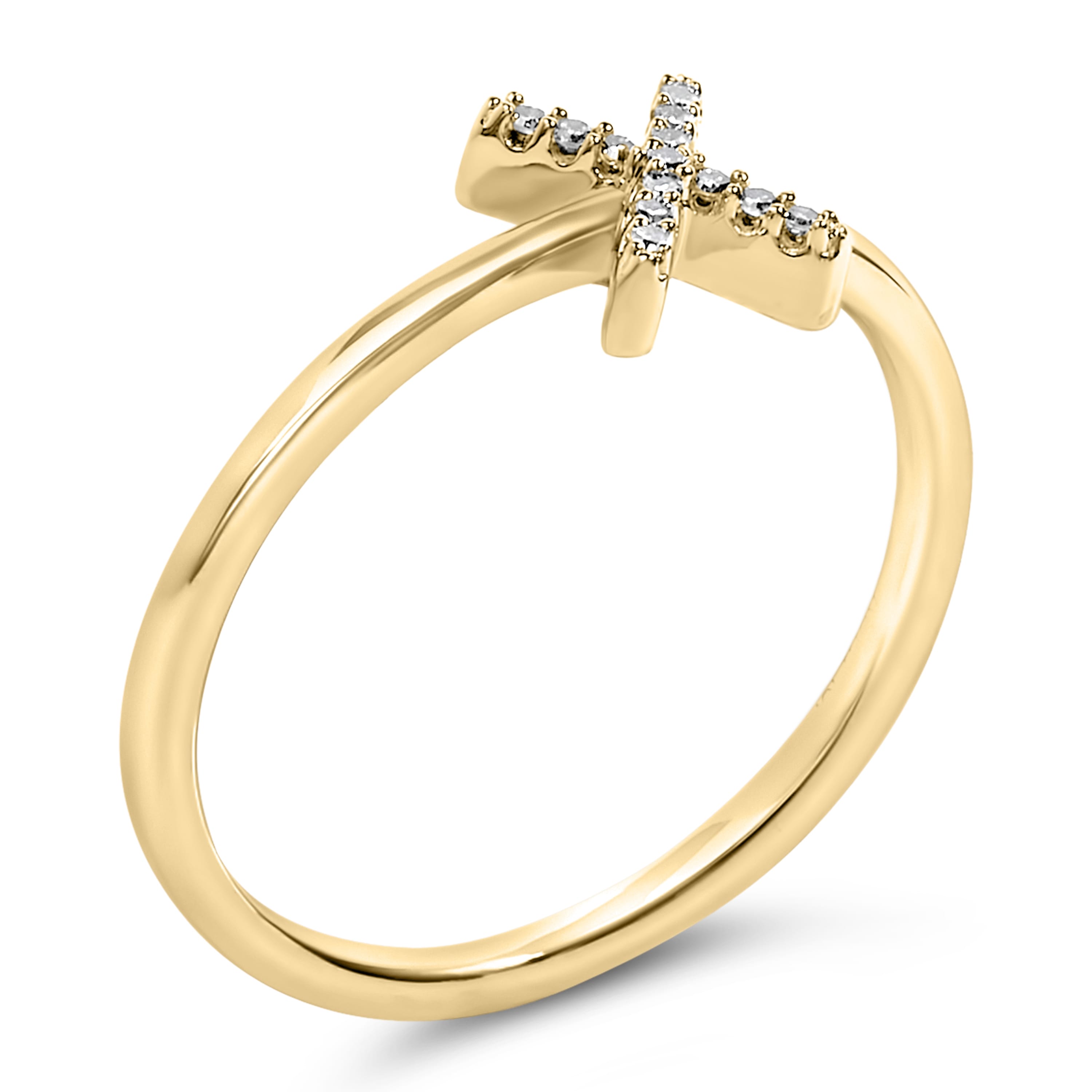 10K Yellow Gold Diamond Accent Initial "X" Ring