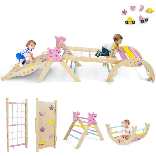 Triangle Set 8-in-1 Foldable Baby Climbing Toys Unicorn Theme - Color: Pink