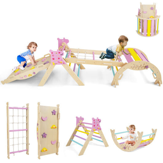Triangle Set 8-in-1 Foldable Baby Climbing Toys Unicorn Theme - Color: Pink