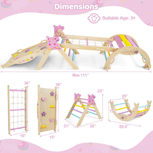Triangle Set 8-in-1 Foldable Baby Climbing Toys Unicorn Theme - Color: Pink