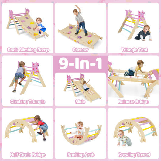 Triangle Set 8-in-1 Foldable Baby Climbing Toys Unicorn Theme - Color: Pink