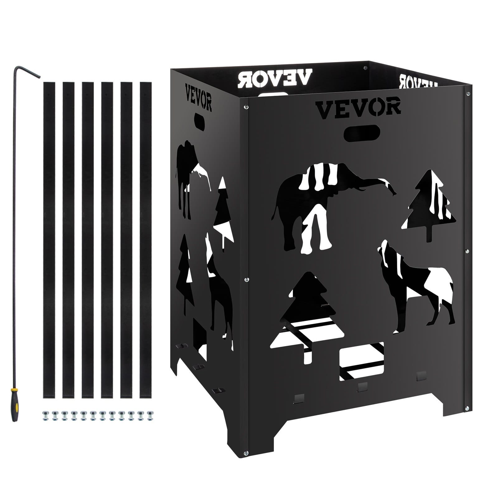 Burn Barrel, 21x21x27 inch Burn Cage, Carbon Steel Cage Incinerator, Incinerator Barrel with Lid and Handle for Outdoors