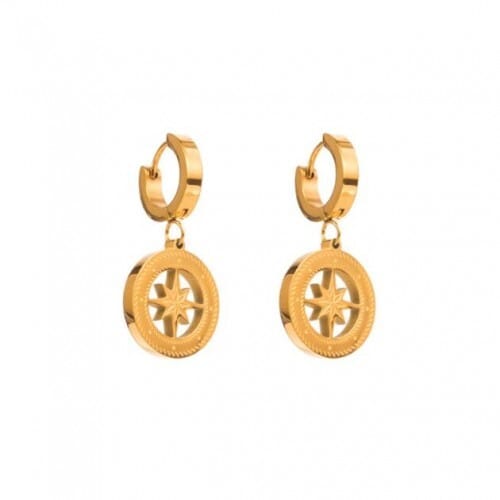 Star Inlaid Golden Round Dangle Wholesale Huggie Earrings