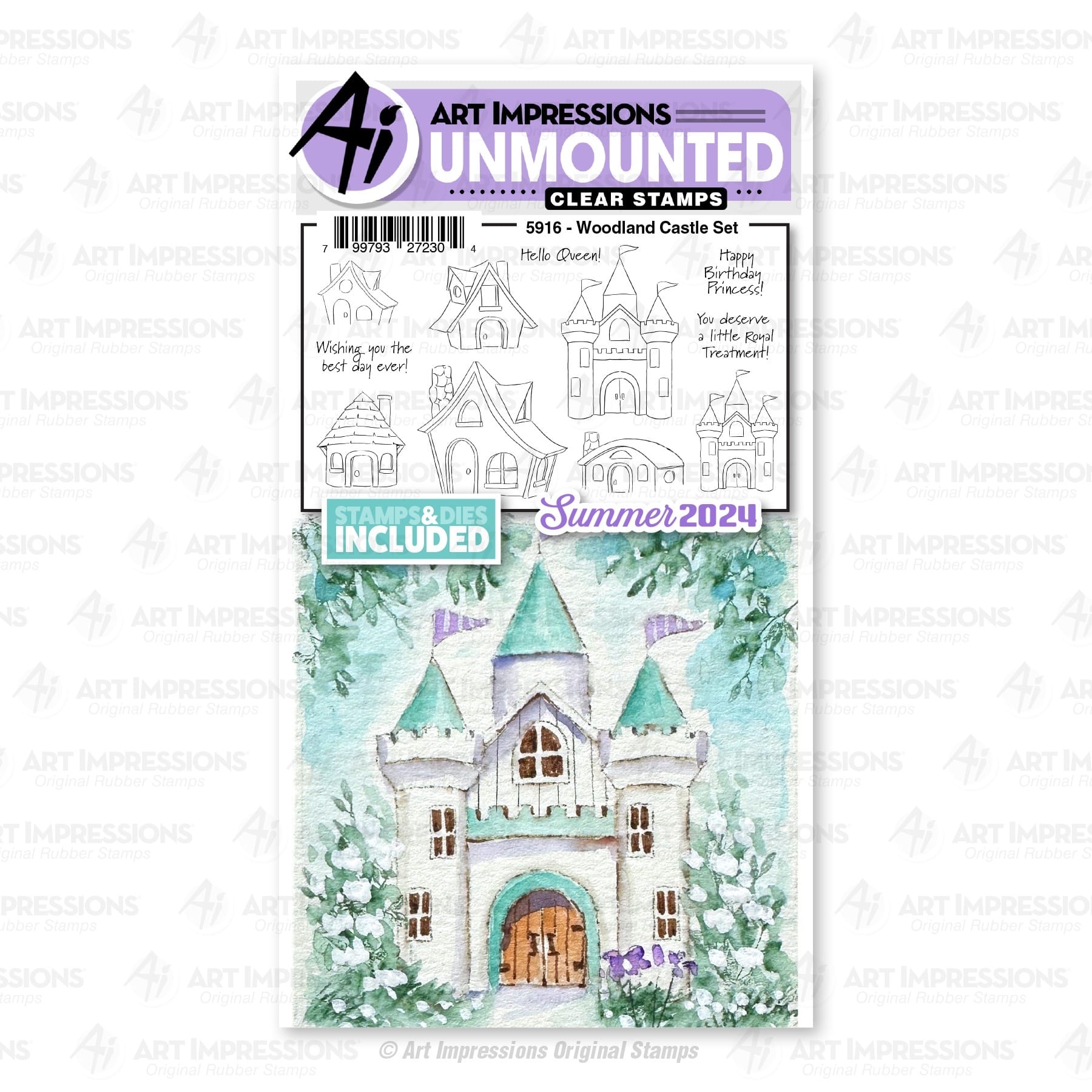 Art Impressions Watercolor Journals Stamp & Die Set-Woodland Castle