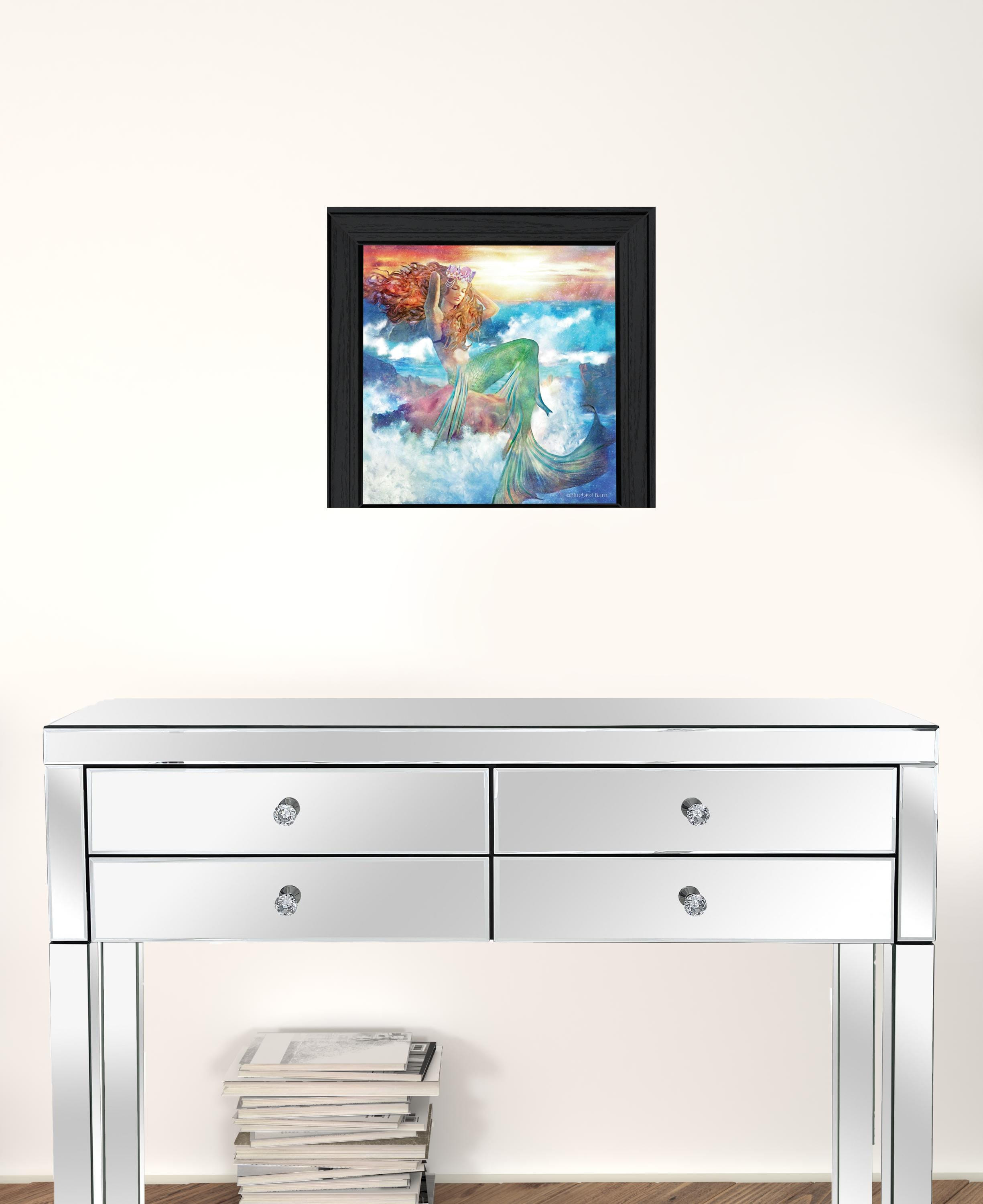 Sunset Mermaid 1 Black Framed Print Wall Art