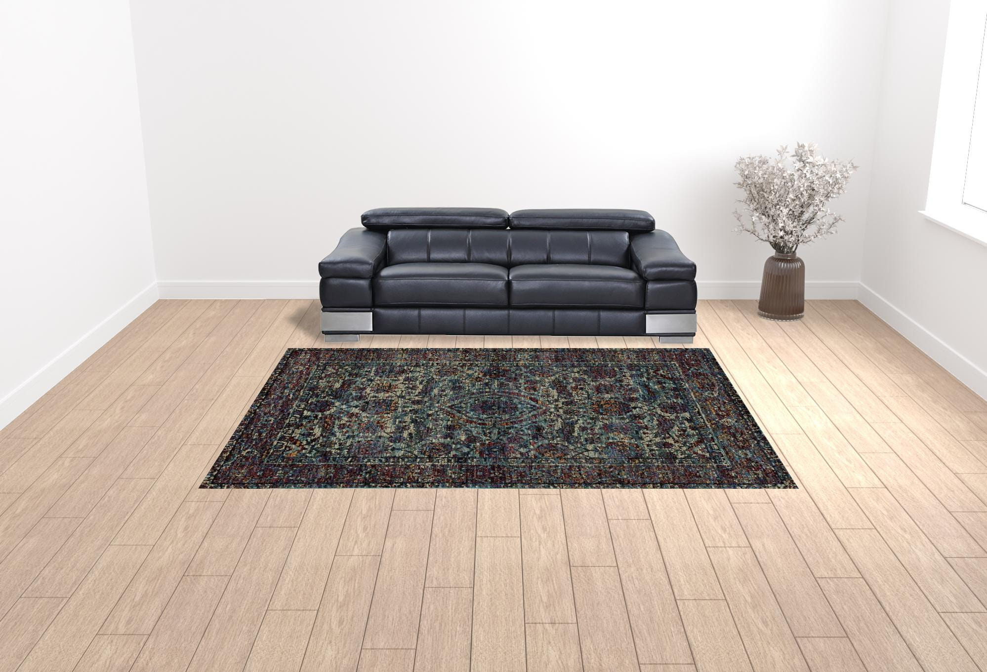 9' X 12' Blue and Purple Oriental Power Loom Area Rug