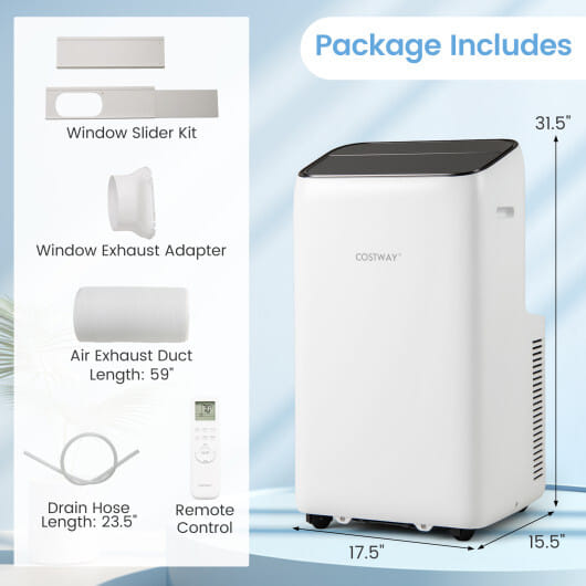 14000 BTU Inverter Portable Air Conditioner 3 in 1 Wifi Enabled AC Unit-White - Color: White