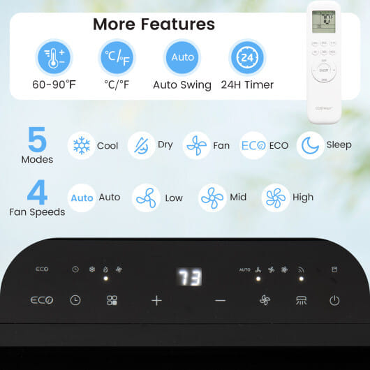 14000 BTU Inverter Portable Air Conditioner 3 in 1 Wifi Enabled AC Unit-White - Color: White