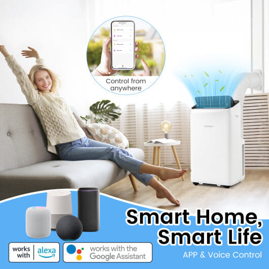 14000 BTU Inverter Portable Air Conditioner 3 in 1 Wifi Enabled AC Unit-White - Color: White