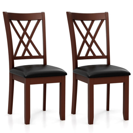 Set of 2 Dining Chair with Backrest and Padded Seat-Brown - Color: Brown
