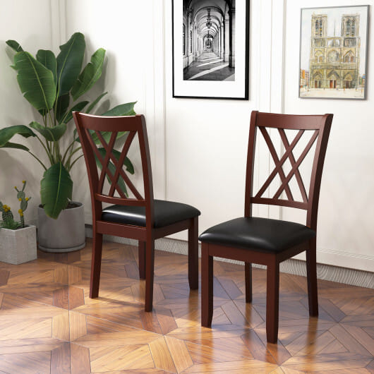 Set of 2 Dining Chair with Backrest and Padded Seat-Brown - Color: Brown