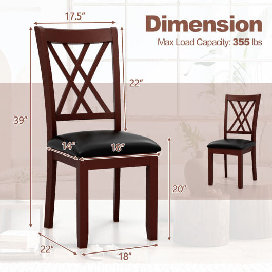 Set of 2 Dining Chair with Backrest and Padded Seat-Brown - Color: Brown