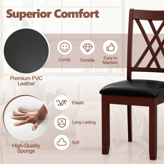 Set of 2 Dining Chair with Backrest and Padded Seat-Brown - Color: Brown