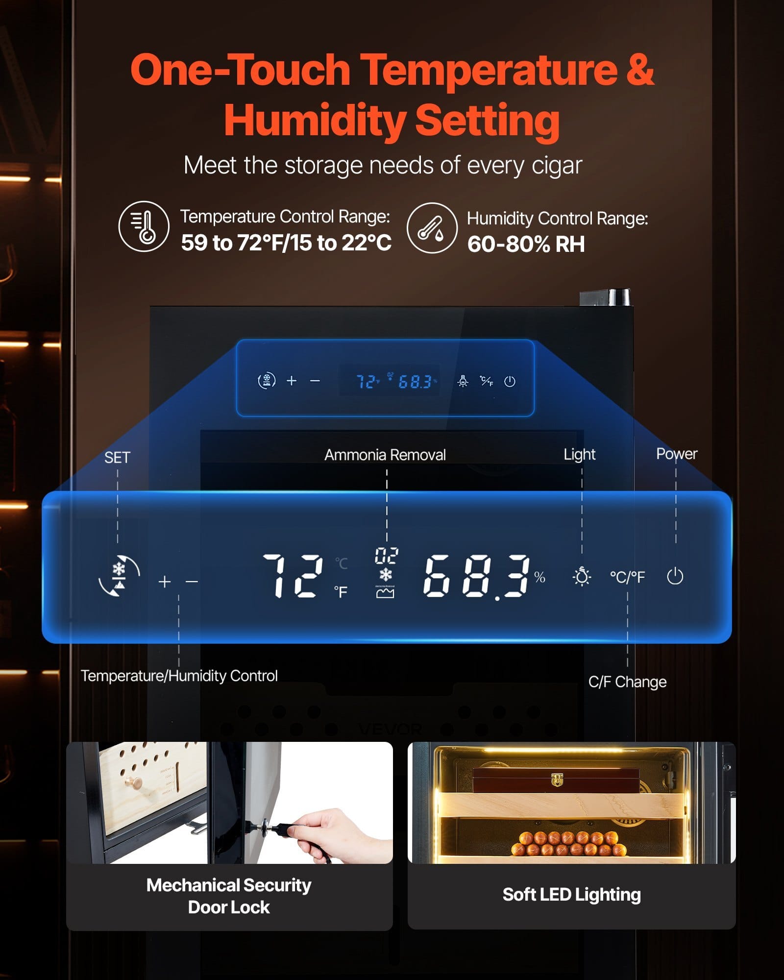 Electric Humidor, 60L, 350 Counts Electric Cigar Humidor Cabinet with Compressor Cooling, Constant Humidity & Temperature Control, Spanish Cedar Wood Shelves & Drawers, 3 Layers, for Household