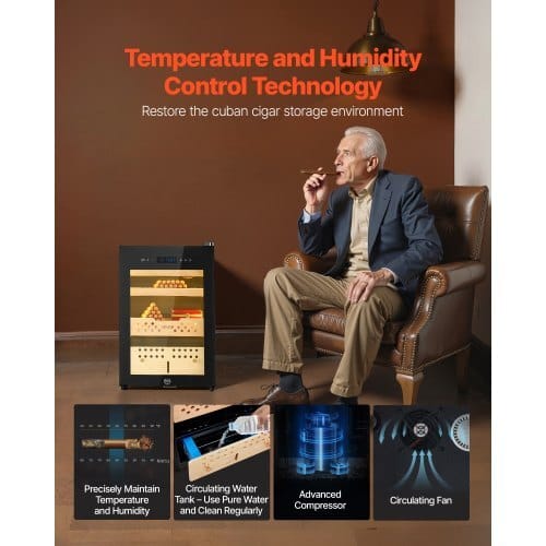 Electric Humidor, 60L, 350 Counts Electric Cigar Humidor Cabinet with Compressor Cooling, Constant Humidity & Temperature Control, Spanish Cedar Wood Shelves & Drawers, 3 Layers, for Household