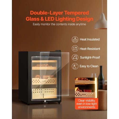 Electric Humidor, 60L, 350 Counts Electric Cigar Humidor Cabinet with Compressor Cooling, Constant Humidity & Temperature Control, Spanish Cedar Wood Shelves & Drawers, 3 Layers, for Household